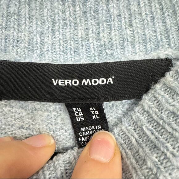 Vero Moda Light Blue Oversized Sweater Womens XL Slouchy Fall Ribbed Cozy Boho - Picture 5 of 7
